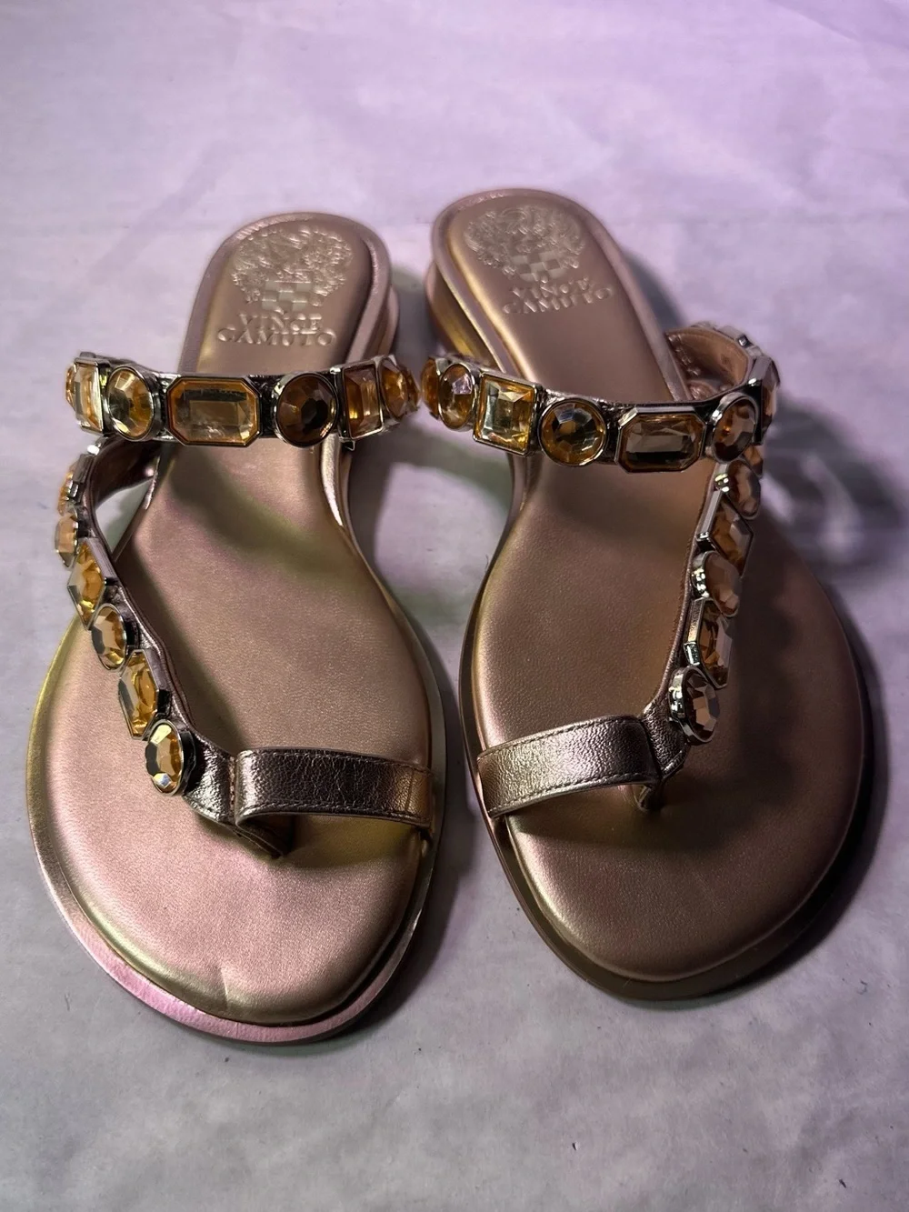 Vince Camuto Brown Sandals with Gold Gem Accents